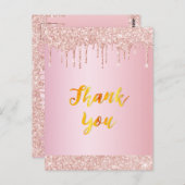 誕生日バラ金ゴールドグリッタードリップサンキュー ポストカード (正面/裏面)