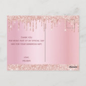 誕生日バラ金ゴールドグリッタードリップサンキュー ポストカード (裏面)