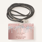 誕生日バラ金ゴールドグリッタードリップスピンクシルバーvip バッジ (裏面ランヤード)