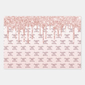 誕生日バラ金ゴールドグリッタードリップスピンクモノグラム ラッピングペーパーシート (正面3)