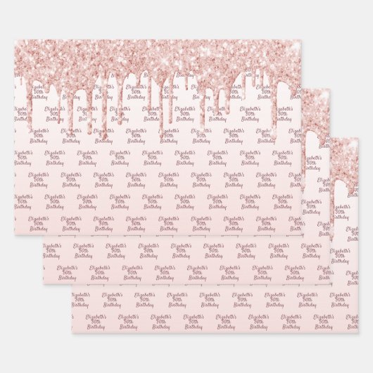 誕生日バラ金ゴールドグリッタードリップスピンクモノグラム ラッピングペーパーシート (セット)