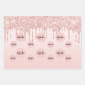 誕生日バラ金ゴールドグリッタードリップスピンクモノグラム ラッピングペーパーシート (正面3)