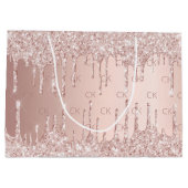 誕生日バラ金ゴールドグリッタードリップスピンクモノグラム ラージペーパーバッグ (裏面)