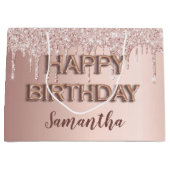 誕生日バラ金ゴールドグリッタードリップスピンクモノグラム ラージペーパーバッグ (正面)