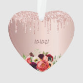 誕生日バラ金ゴールドグリッタードリップピンクの花 オーナメント (裏面)