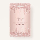 誕生日バラ金ゴールドグリッタードリップピンク豪華vip バッジ (裏面)