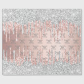 誕生日バラ金ゴールドグリッタードリップピンク銀名 ラッピングペーパー (フラット)