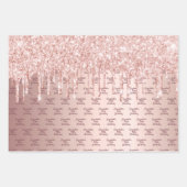 誕生日バラ金ゴールドグリッタードリップピンク ラッピングペーパーシート (正面3)