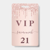 誕生日バラ金ゴールドグリッタードリップピンクglam vip バッジ (Front)