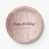 誕生日バラ金ゴールドグリッタードリップモノグラムラグジュアリー ペーパープレート (正面)