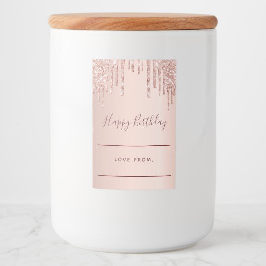 誕生日バラ金ゴールドグリッターピンクの手作り フードラベル (正面)