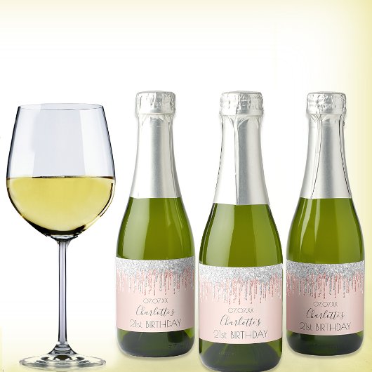 誕生日バラ金ゴールドグリッターピンクスパークルシルバー スパークリングワインラベル