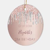 誕生日バラ金ゴールドグリッターピンクフレンズ銀 セラミックオーナメント (左)