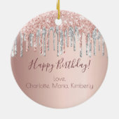 誕生日バラ金ゴールドグリッターピンクフレンズ銀 セラミックオーナメント (裏面)