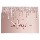 誕生日バラ金ゴールドグリッターピンクモノグラムスクリプト ラージペーパーバッグ (正面)