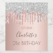 誕生日バラ金ゴールドグリッターピンク銀輝 ワインラベル (シングルラベル)