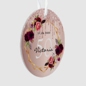 誕生日バラ金ゴールドグリッターブルゴーニュ花模様シック オーナメント (正面)