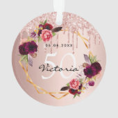 誕生日バラ金ゴールドグリッターブルゴーニュ花模様シック オーナメント (裏面)