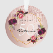 誕生日バラ金ゴールドグリッターブルゴーニュ花模様シック オーナメント (正面)