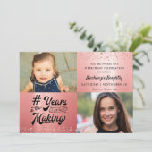 誕生日バラ金ゴールドグリッターメタリック2写真 招待状 (スタンド正面)