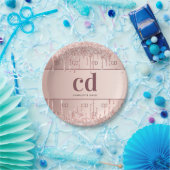 誕生日バラ金ゴールドグリッターモノグラムイニシャル名 ペーパープレート (パーティー)