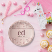 誕生日バラ金ゴールドグリッターモノグラムイニシャル名 ペーパープレート (パーティー)