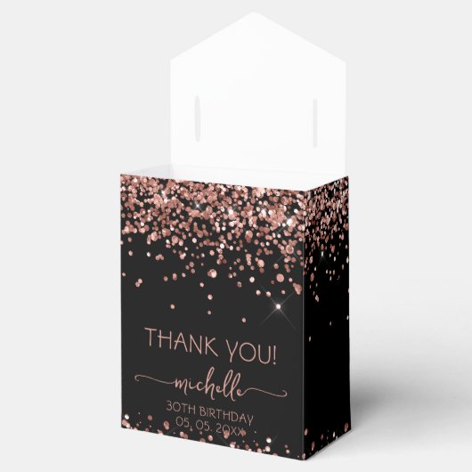 誕生日バラ金ゴールドグリッターモノグラムサンキュー フェイバーボックス (オープン)
