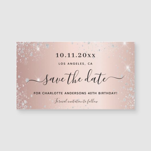 誕生日バラ金ゴールドグリッター日付磁石を保存 (正面)