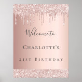 誕生日バラ金ゴールドグリッター歓迎 ポスター (正面)