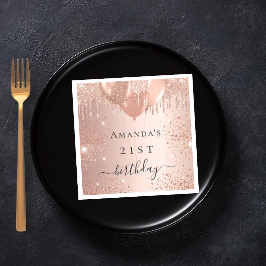 誕生日バラ金ゴールドグリッター風船ガラス スタンダードカクテルナプキン