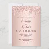 誕生日バラ金ゴールドグリッター2人友人 招待状 (正面)