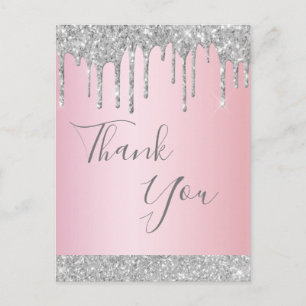 誕生日バラ金ゴールドシルバーグリッタードリップサンキュー ポストカード