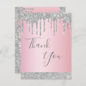 誕生日バラ金ゴールドシルバーグリッタードリップサンキュー ポストカード (正面/裏面)