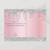 誕生日バラ金ゴールドシルバーグリッタードリップサンキュー ポストカード (裏面)