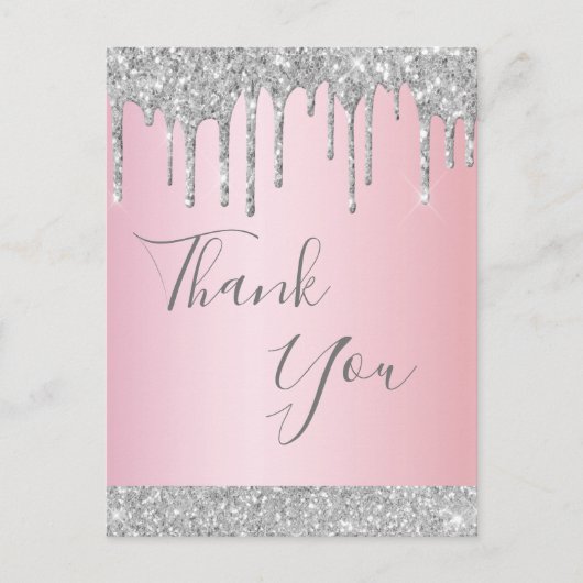 誕生日バラ金ゴールドシルバーグリッタードリップサンキュー ポストカード (正面)