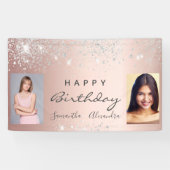 誕生日バラ金ゴールドシルバーグリッターフレンズ写真 横断幕 (横)