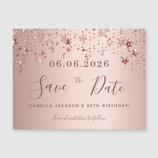 誕生日バラ金ゴールドスターは日付マグネットカードを保存 マグネット招待状 (正面)