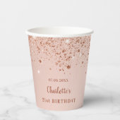 誕生日バラ金ゴールドスパークルズモノグラム 紙コップ (正面)