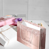 誕生日バラ金ゴールドドリップピンクガーリー ラージペーパーバッグ