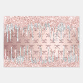 誕生日バラ金ゴールドドリップピンク銀名 ラッピングペーパーシート (正面)