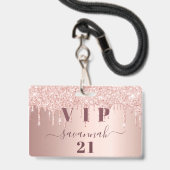 誕生日バラ金ゴールドドリップピンクvip バッジ (Front with Lanyard)