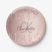 誕生日バラ金ゴールドドリップモノグラムラグジュアリー ペーパープレート (正面)