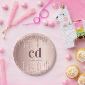 誕生日バラ金ゴールドドリップモノグラム ペーパープレート (パーティー)