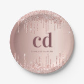 誕生日バラ金ゴールドドリップモノグラム ペーパープレート (正面)