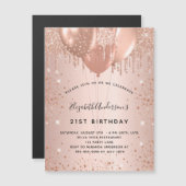 誕生日バラ金ゴールドバルーン磁石の招待 マグネット招待状 (正面/裏面)