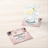 誕生日バラ金ゴールドバルーン スクエアペーパーコースター (インサイチュ)