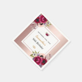 誕生日バラ金ゴールドバーガンディフローラエレガントナプキン スタンダードカクテルナプキン (角)