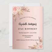 誕生日バラ金ゴールドパンパスグラスフローラボー 招待状 (正面)