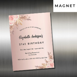 誕生日バラ金ゴールドパンパスグラスフローラ贅沢 マグネット招待状