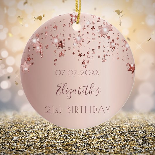 誕生日バラ金ゴールドピンクの星からの友人 セラミックオーナメント